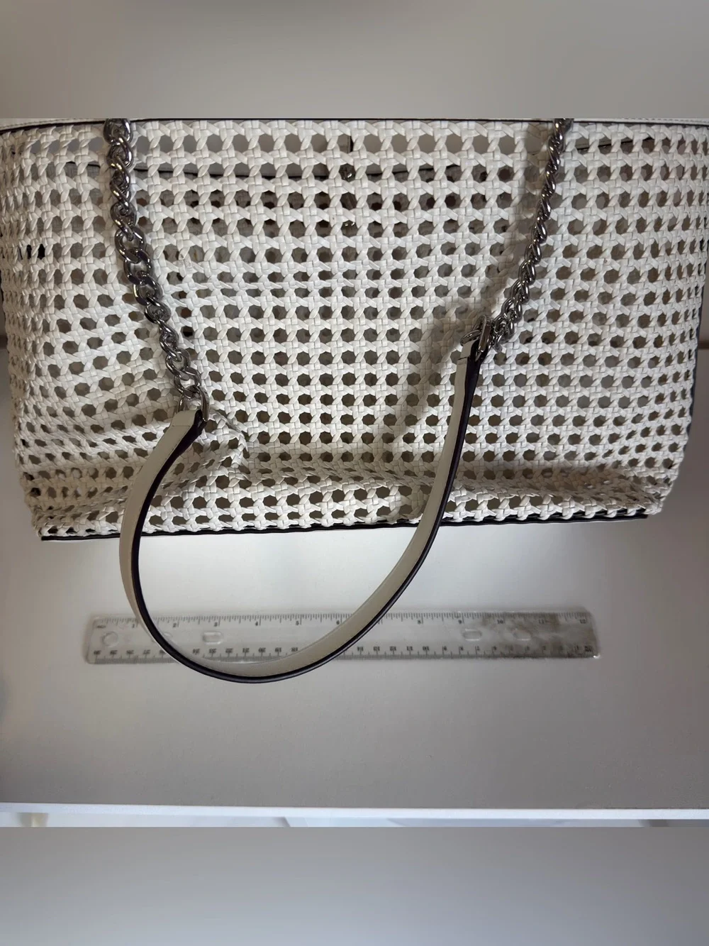 Michael Kors White Perforated Chain-Handle Tote